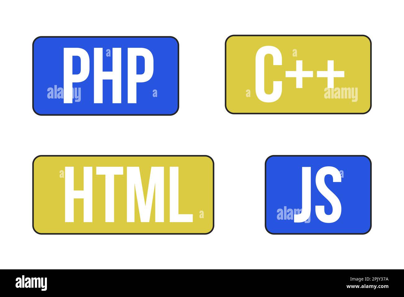 Skriptsprachen für Webentwicklung Satz von Symbolen für lineare flache Vektoren Stock Vektor