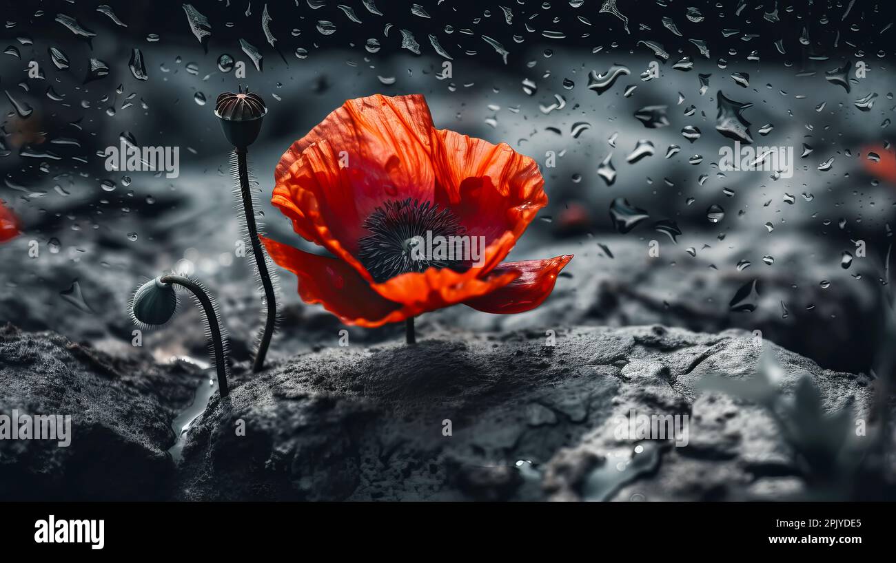 Roter Mohn als Symbol der Erinnerung an die Gefallenen im Krieg. VE-Day, Tag der Erinnerung an 