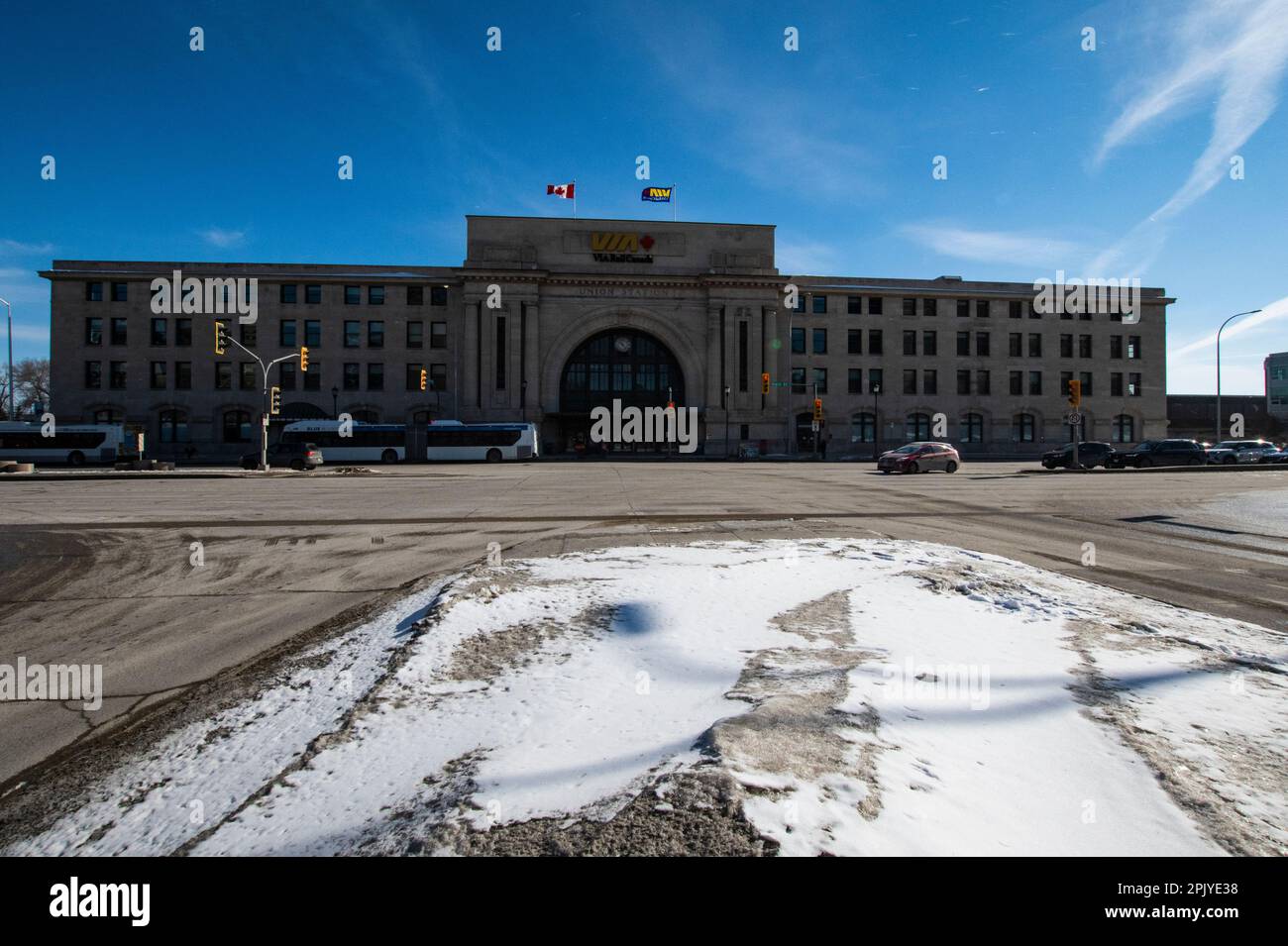 Vordereingang zur Union Station in Winnipeg, Manitoba, Kanada Stockfoto