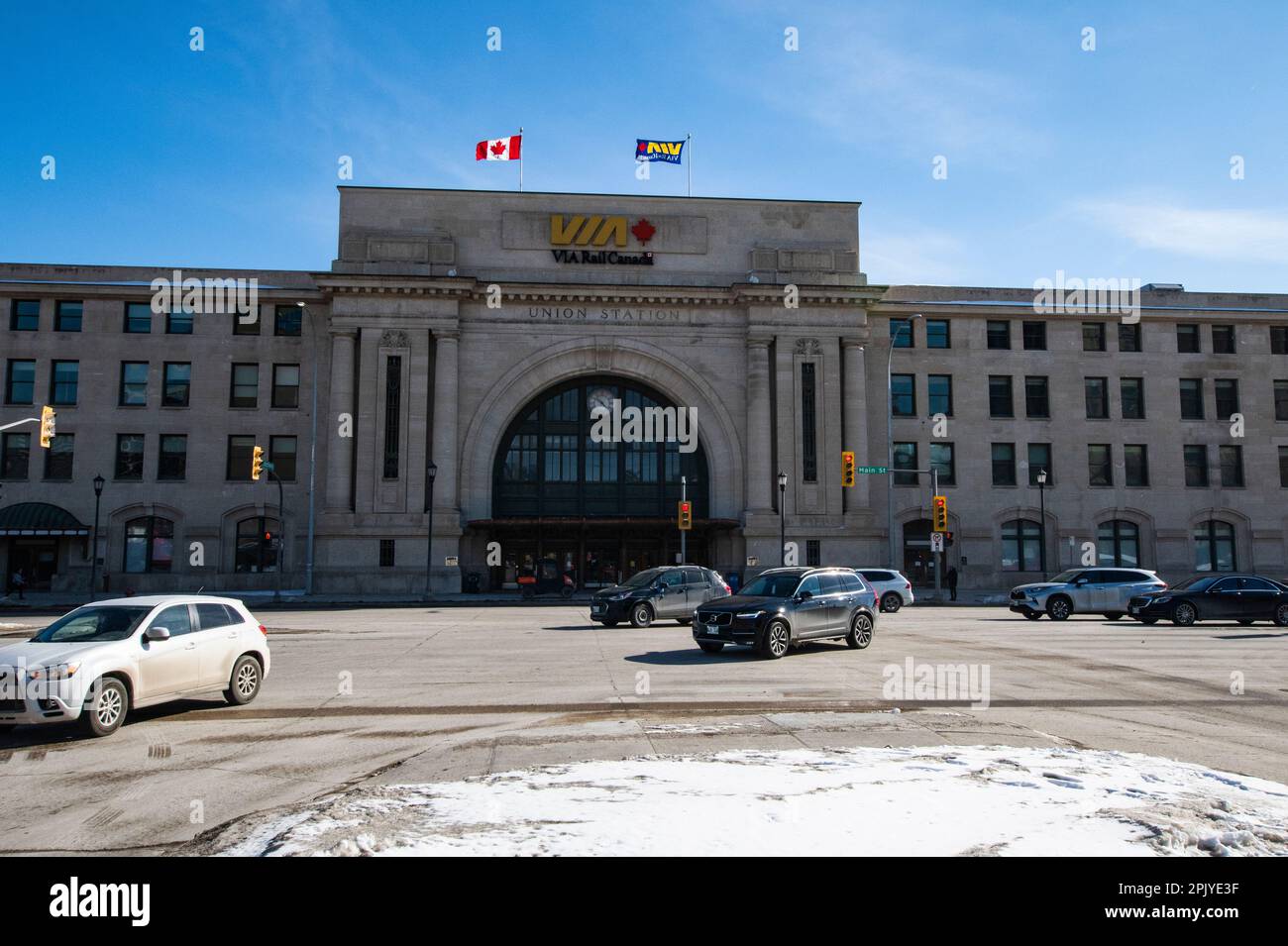 Vordereingang zur Union Station in Winnipeg, Manitoba, Kanada Stockfoto