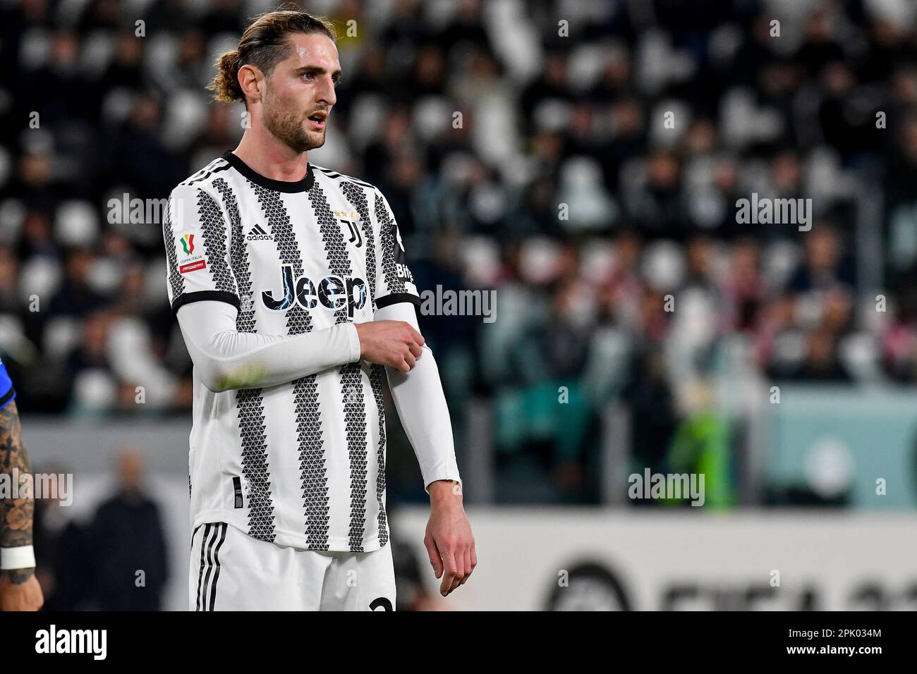 Turin, Italien. 04. April 2023. Adrien Rabiot vom FC Juventus während des Italien Cup Fußballspiels zwischen dem FC Juventus und dem FC Internazionale im Juventus Stadion in Turin (Italien), 4. April 2023. Kredit: Insidefoto di andrea staccioli/Alamy Live News Stockfoto