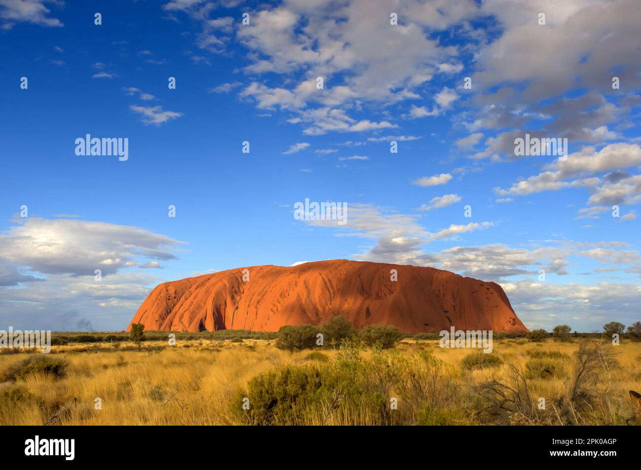 Uluru (Ayers Rock) ist ein riesiger Monolith aus rotem Sandstein im Roten Zentrum von Australien Stockfoto