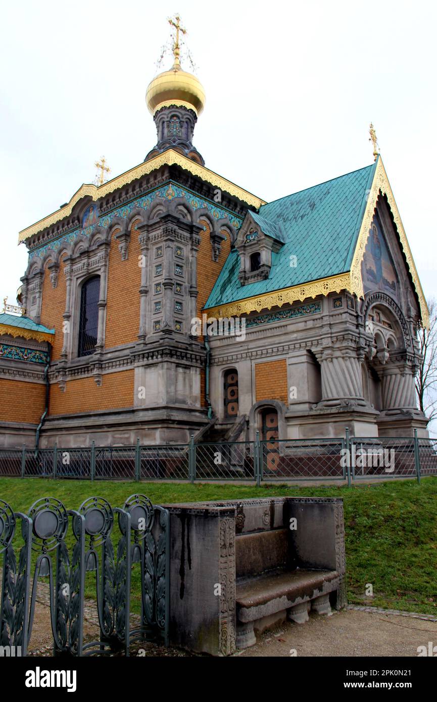 St. Mary Magdalene Chapel, historische russisch-orthodoxe Kirche am Mathildenhohen, erbaut zwischen 1897 und 1899, Darmstadt, Deutschland Stockfoto