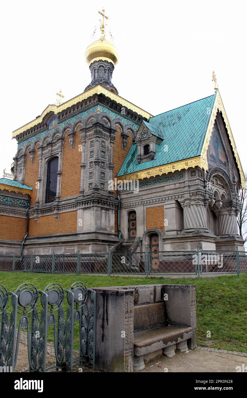 St. Mary Magdalene Chapel, historische russisch-orthodoxe Kirche am Mathildenhohen, erbaut zwischen 1897 und 1899, Darmstadt, Deutschland Stockfoto
