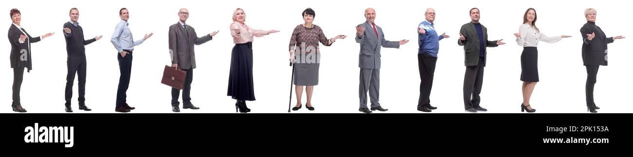 Gruppe der erfolgreiche Geschäft Leute isoliert auf weißem Stockfoto