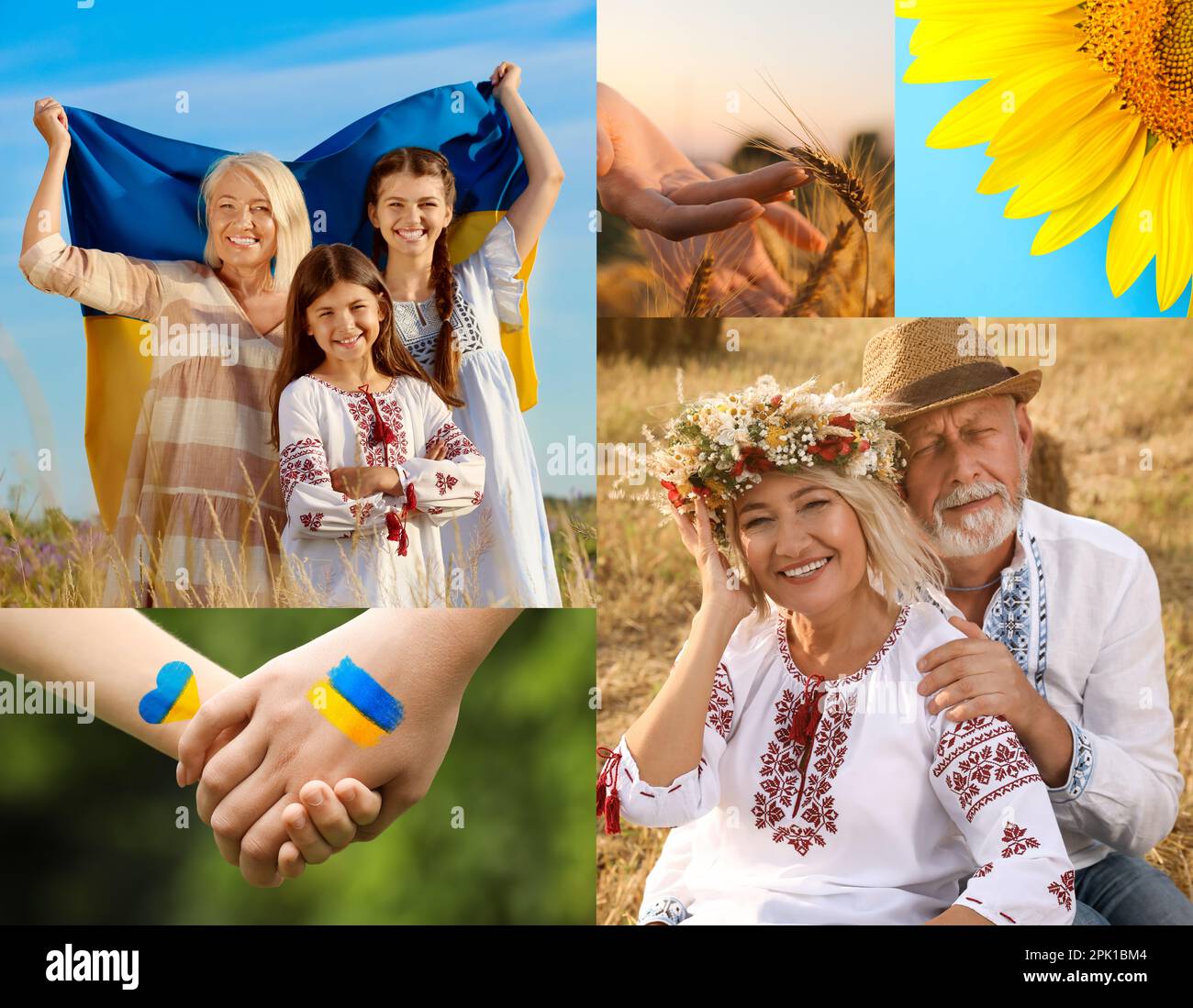 Collage mit verschiedenen wunderschönen Fotos, die der ukrainischen Kultur gewidmet sind Stockfoto