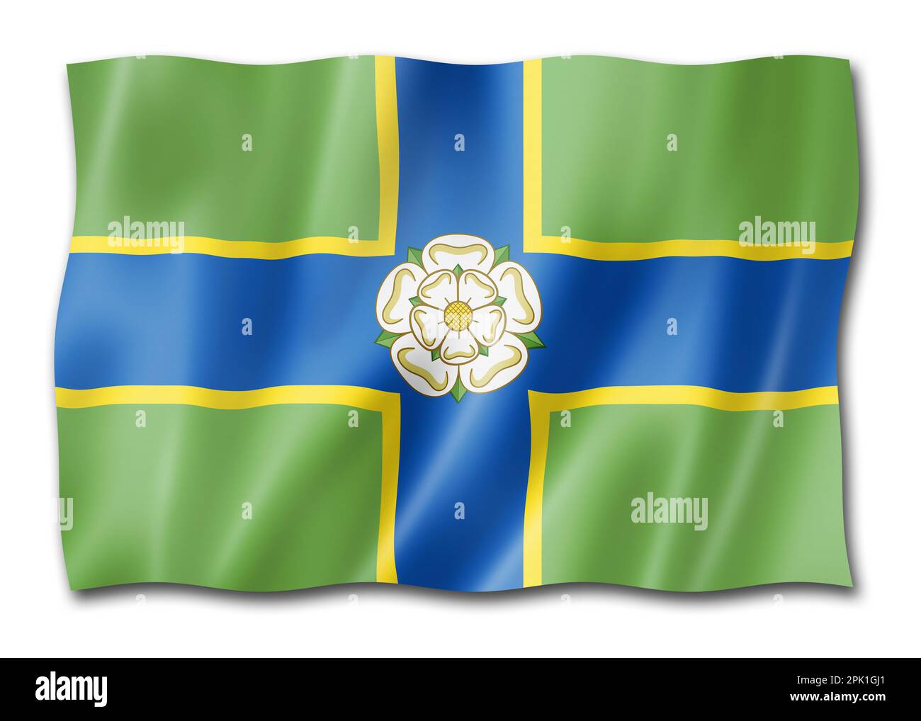 North Riding of Yorkshire County Flagge, Großbritannien winkende Bannersammlung. 3D-Darstellung Stockfoto