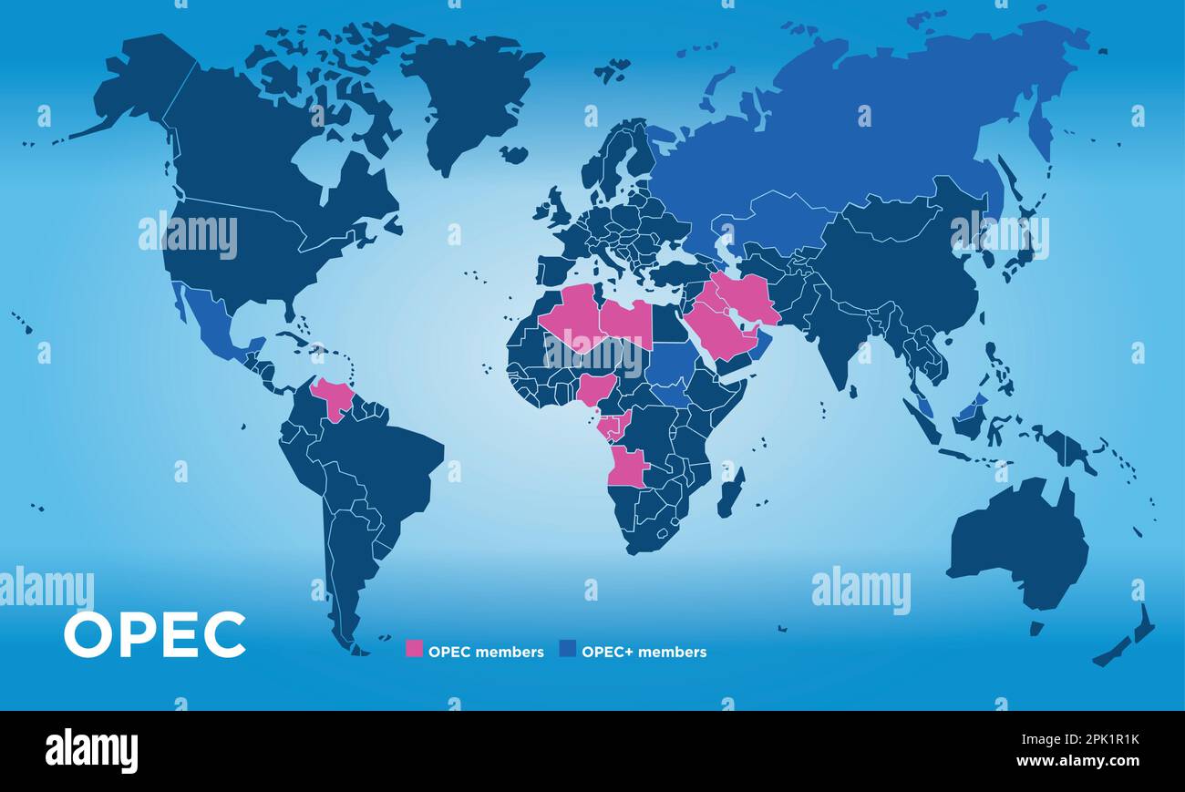 OPEC, Organisation der Erdöl exportierenden Länder Karte in der Welt, Vektordarstellung Stock Vektor