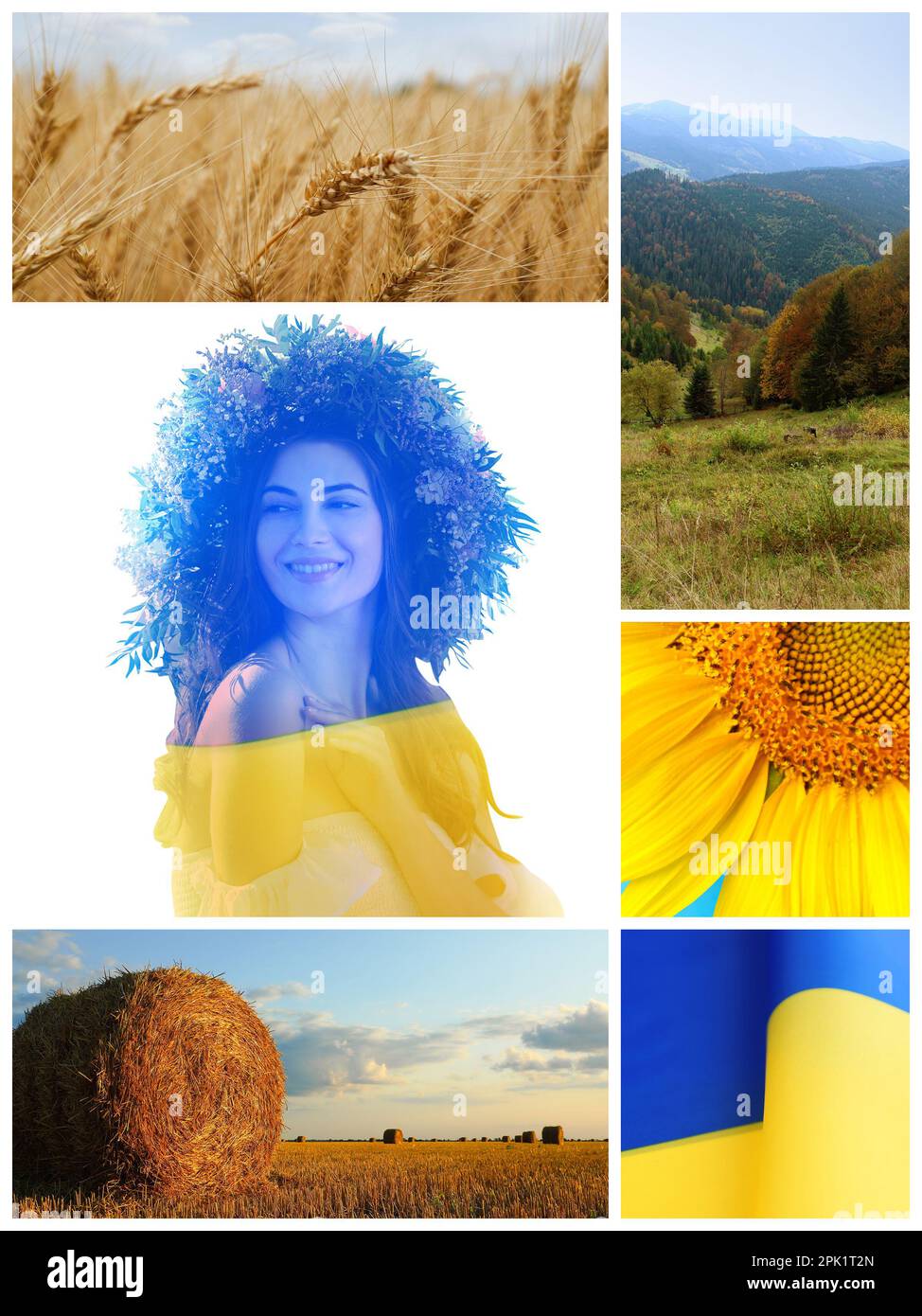 Collage mit verschiedenen wunderschönen Fotos, die der ukrainischen Kultur gewidmet sind Stockfoto