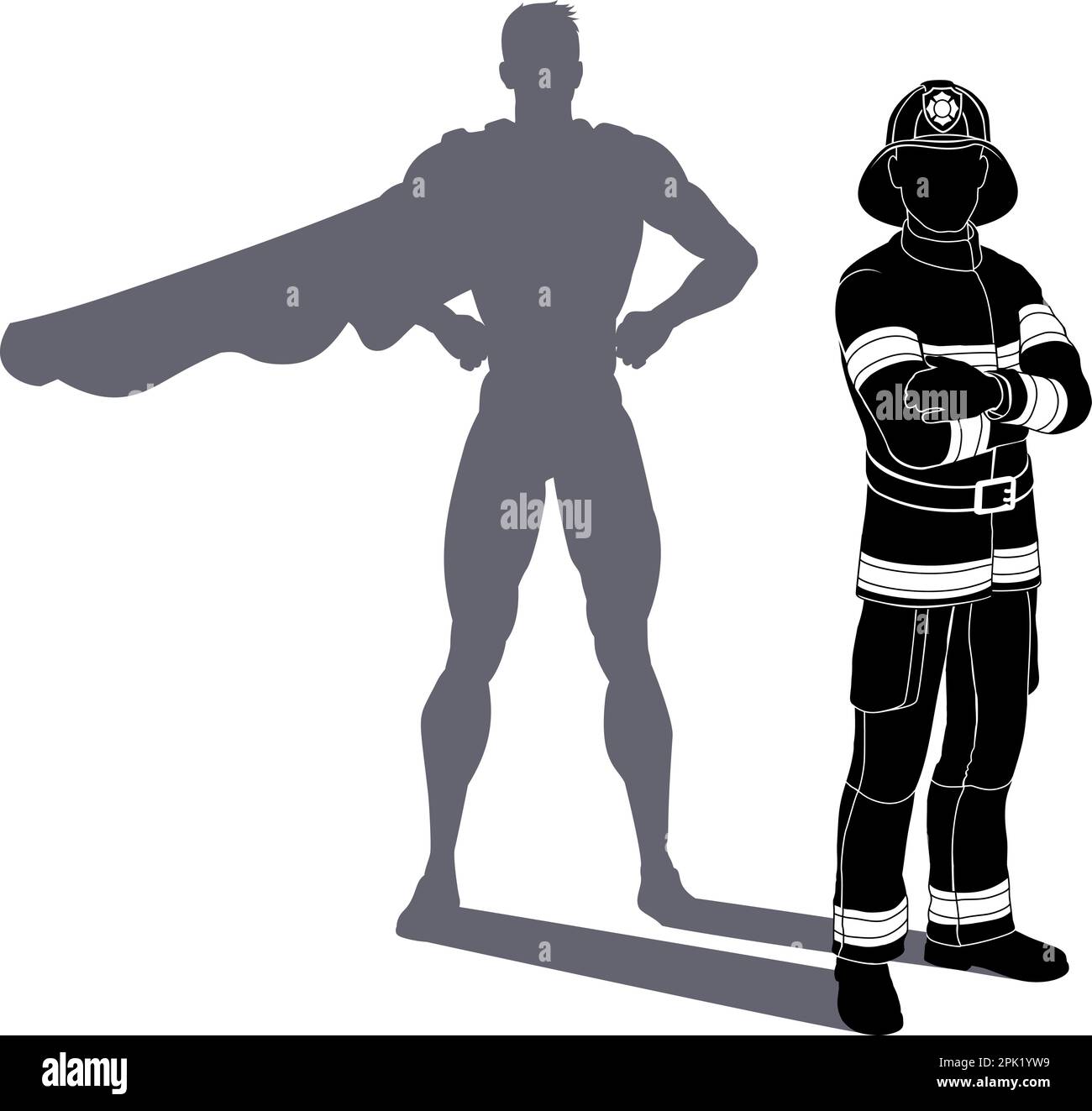 Superhelden Feuerwehrmann Super Hero Shadow Stock Vektor