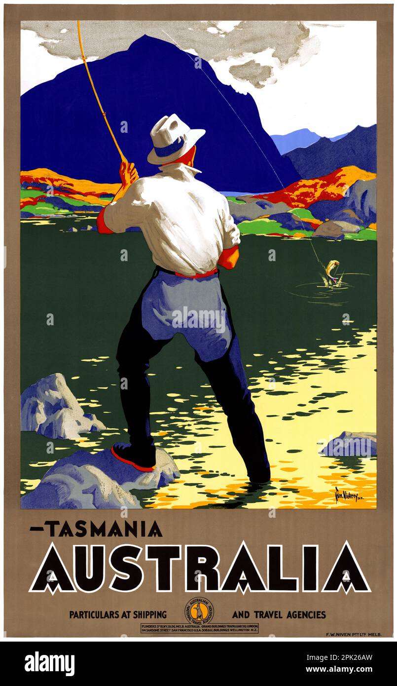 Tasmanien. Australien von John Vickery (1906-1983). Poster veröffentlicht 1933. Stockfoto