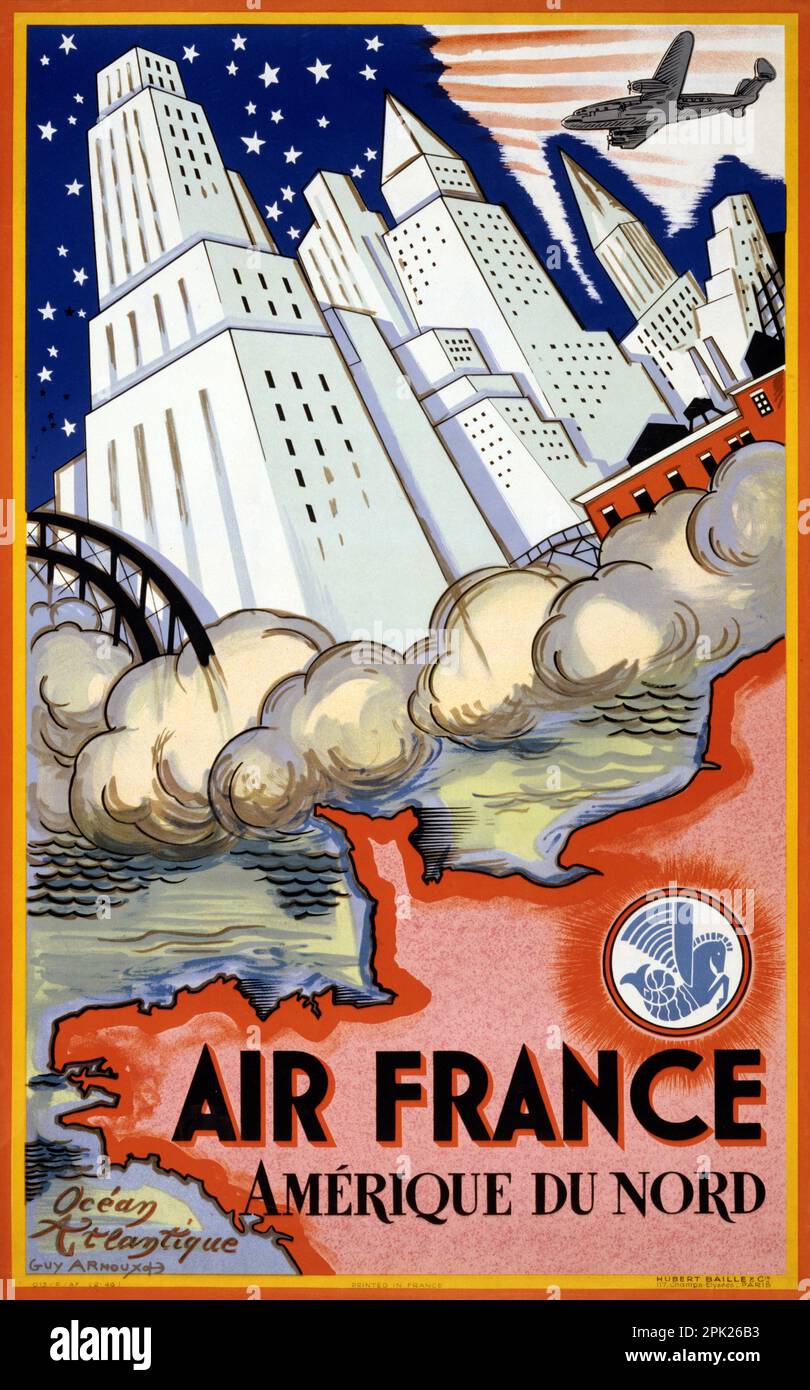 Air France. Amérique du nord von Guy Arnoux (1886-1951). Poster wurde 1946 in Frankreich veröffentlicht. Stockfoto