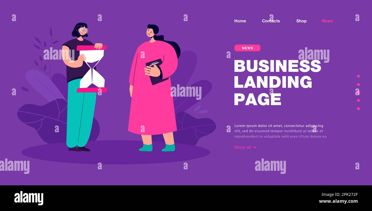 Eine Zeichentrickstudentin oder Büroangestellte, die eine riesige Sanduhr hält Stock Vektor