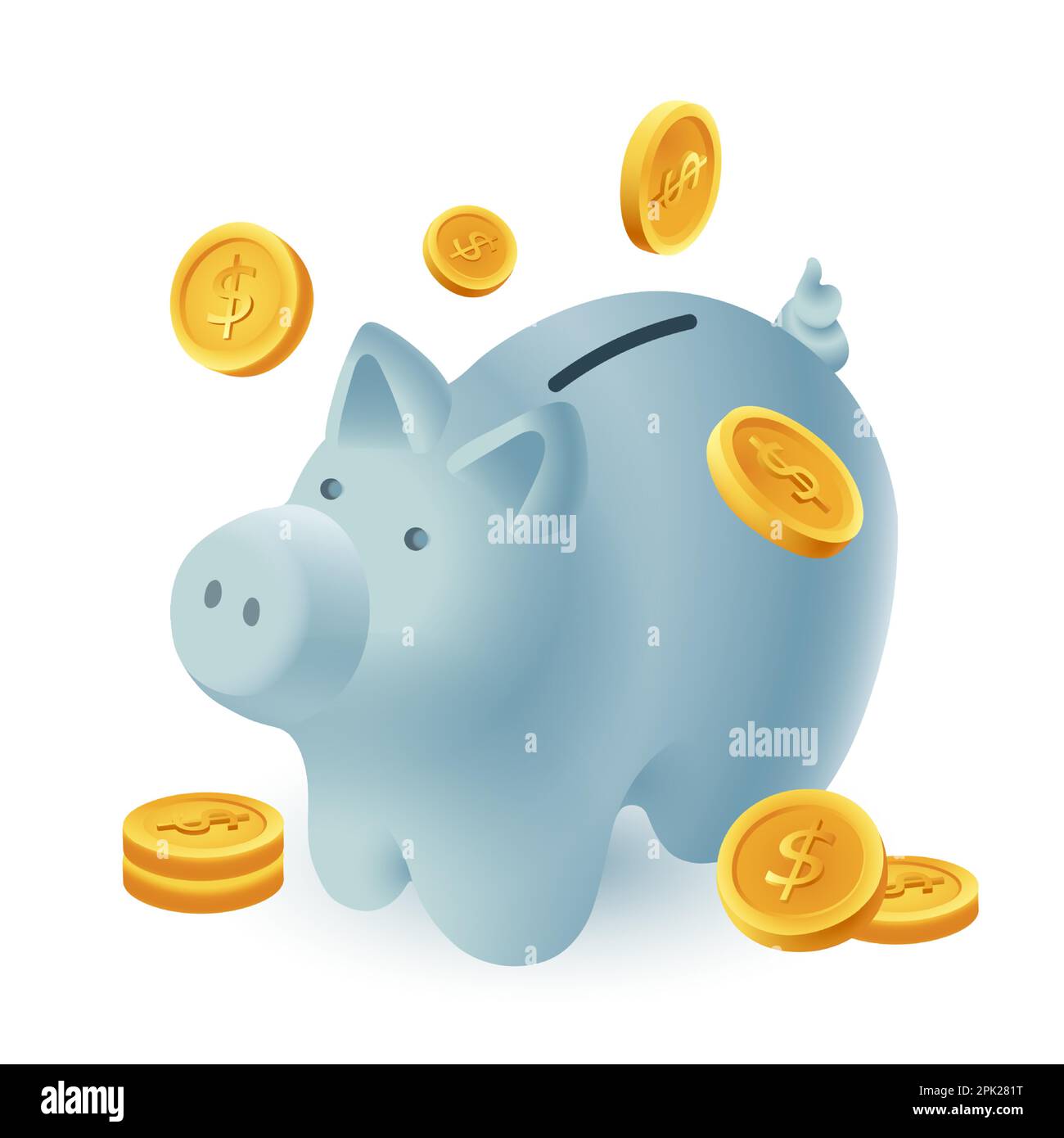 Sparschwein mit Goldmünzen 3D Cartoon-Ikone Stock Vektor