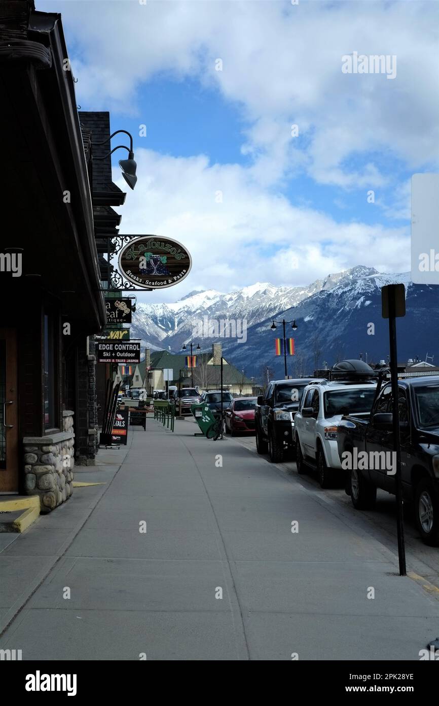 Die Innenstadt von Jasper, Alberta, Kanada Stockfoto