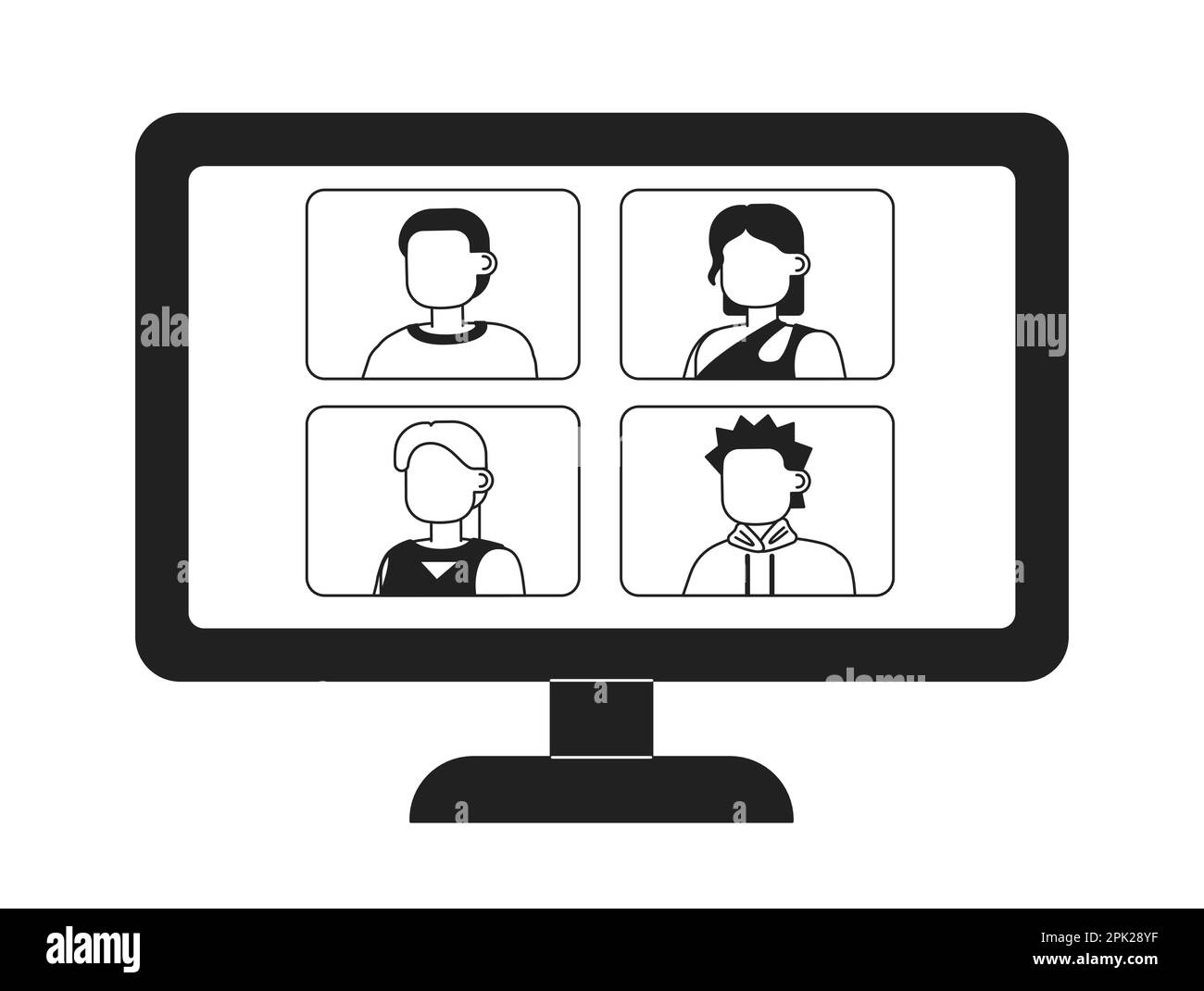 Computermonitor mit Online-Video-Meeting einfarbiges flaches Vektorobjekt Stock Vektor