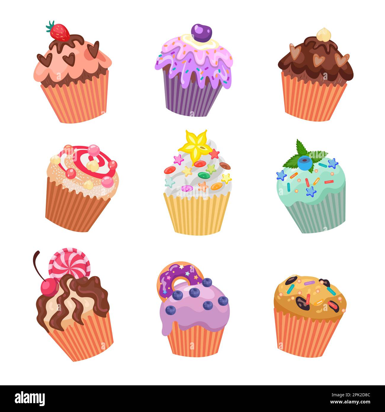 Verschiedene bunte Cupcakes oder Muffins Vektorbilder Stock Vektor