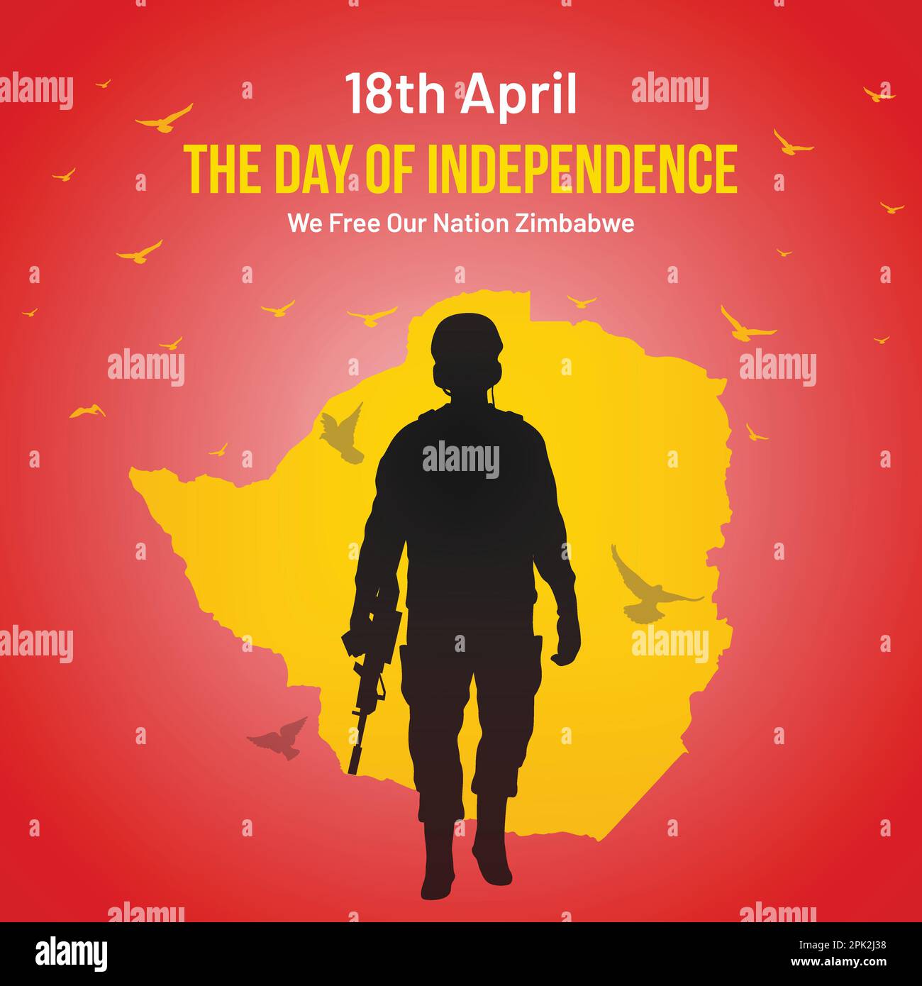 Simbabwe Unabhängigkeitstag Vektordesign. 18. April nationaler Feiertag in Simbabwe mit Elementen der nationalen Farbe, Karte, Armee, Taube. Stock Vektor