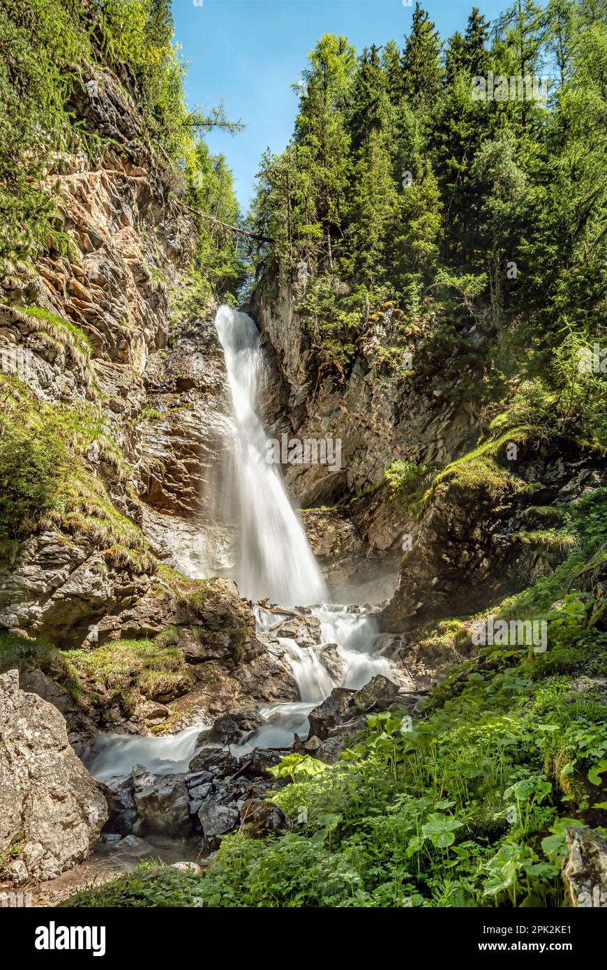 Arpiglia Wasserfall bei Zuoz, Engadin, Graubünden, Schweiz Stockfoto