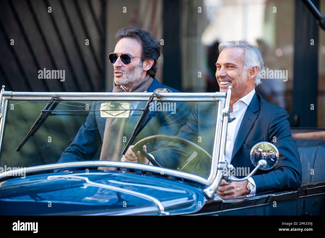 Paul Belmondo und Antonhy Delon bei der Eröffnung des neuen Borsalino Museums Stockfoto