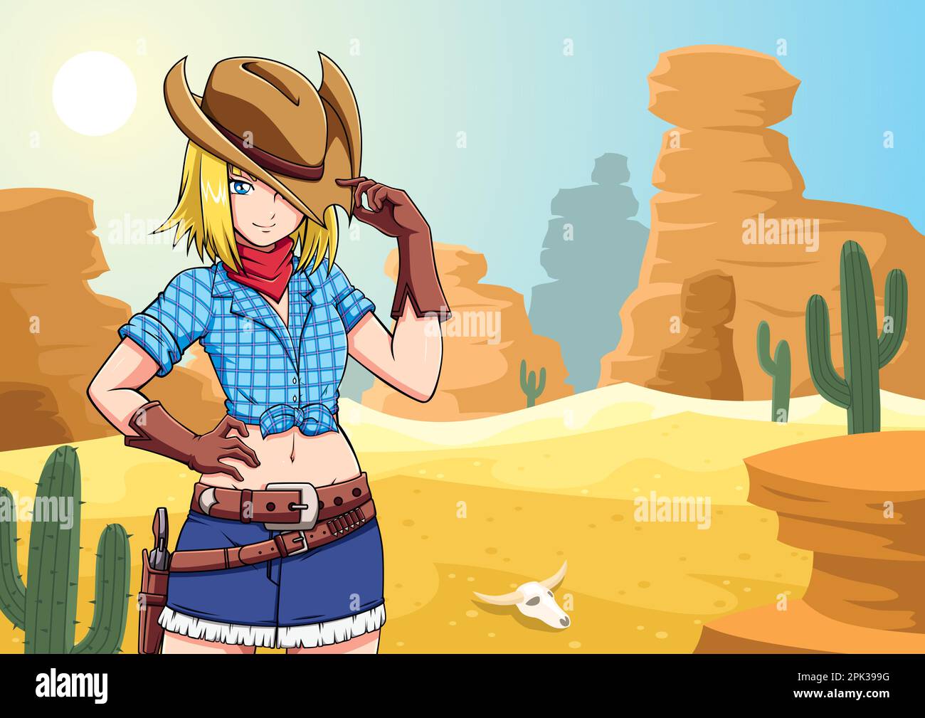 Anime Cowgirl in der Wüste Stock Vektor