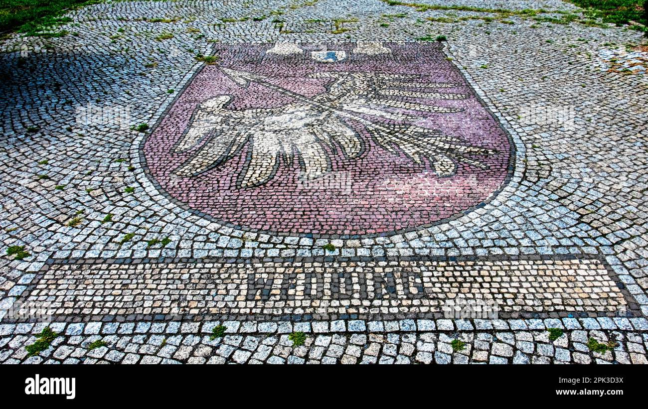 Hochzeitswappen am Eingang zum Brunnenplatz Park, Gesundbrunnen, Mitte, Berlin Stockfoto