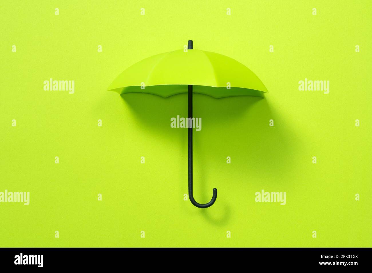 Grüner Schirm isoliert auf grünem Hintergrund Stockfoto