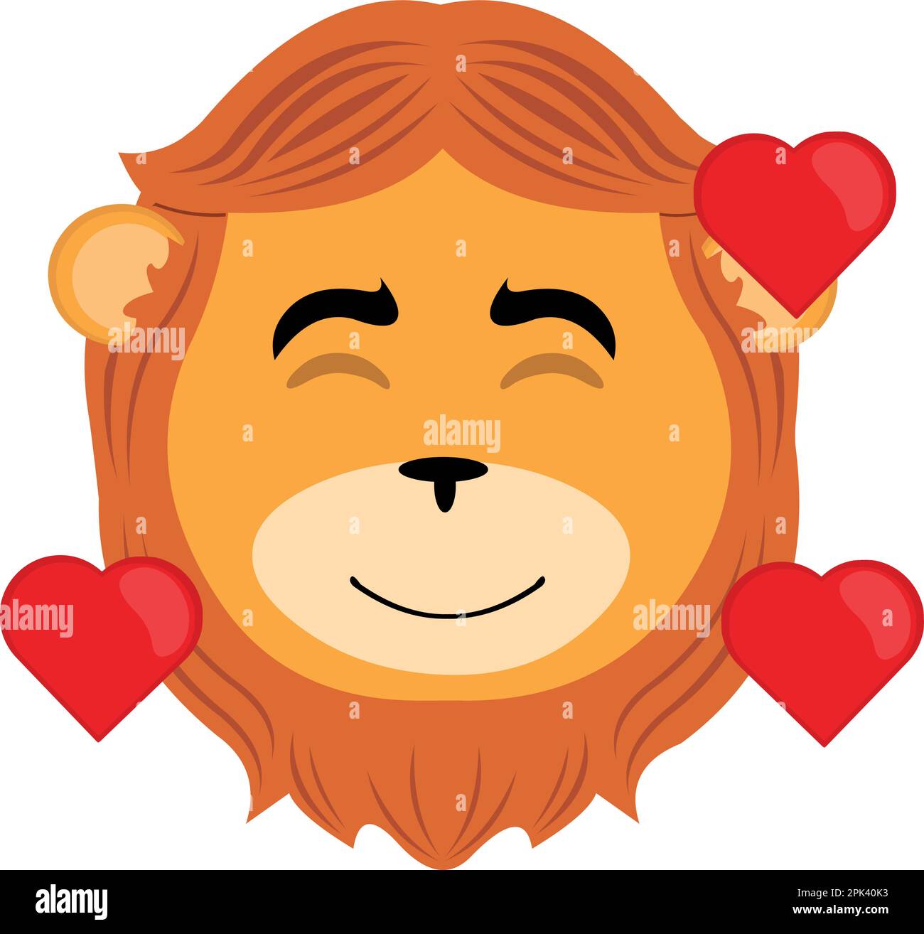 vektorbild eines verliebten Löwen, umgeben von Herzen Stock Vektor