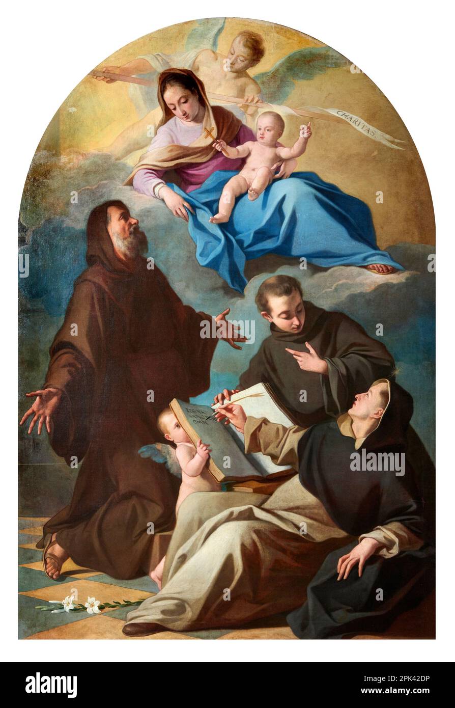 Madonna col Bambino in gloria con S. Antonio da Padova, S. Francesco di Paola e S. Domenico - Olio su tela - Simone Brentana - 1731 - Tremosine (Bs) Stockfoto