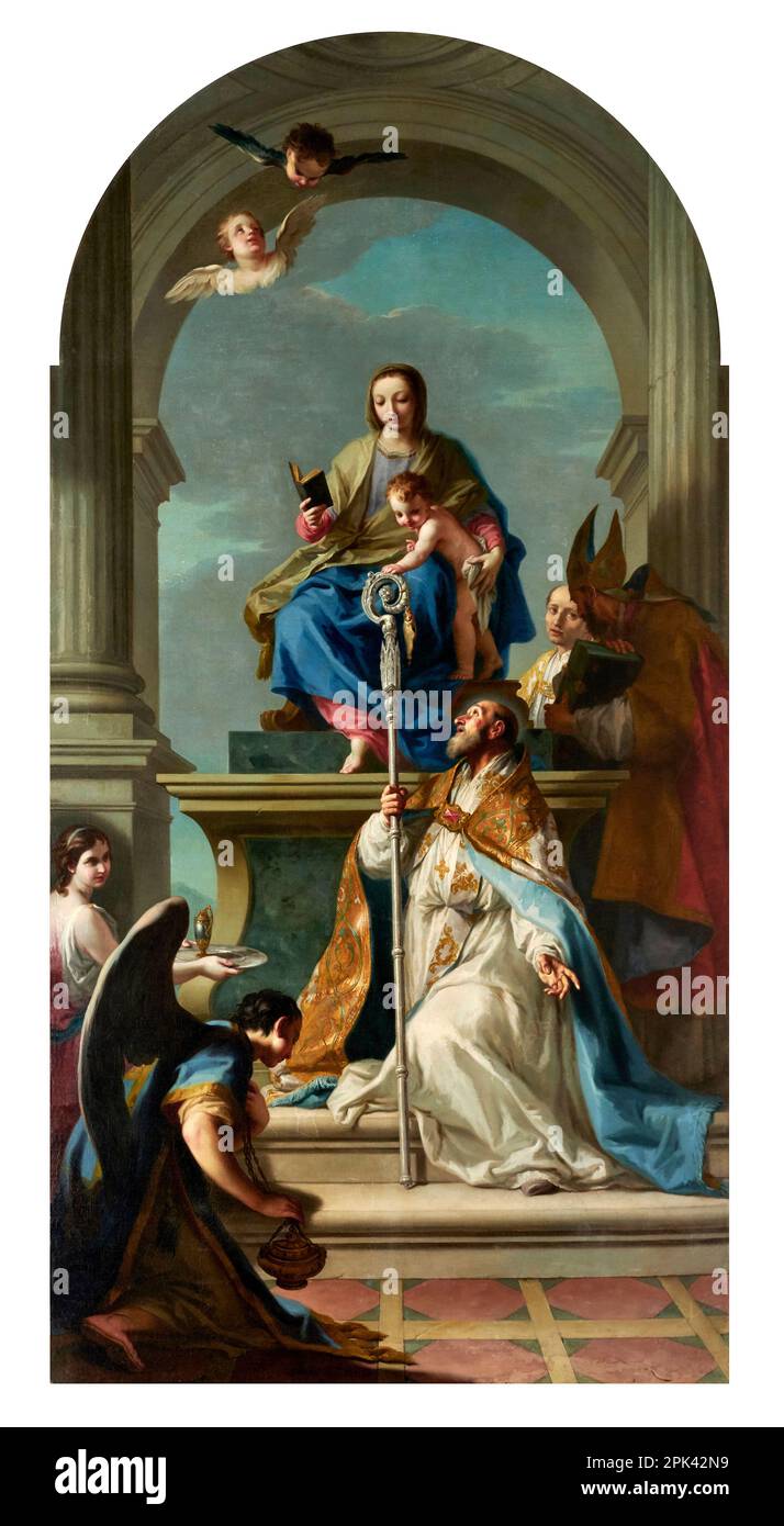 Madonna col Bambino in trono con S. Zenone e un santo vescovo - olio su tela - Giambettino Cignaroli - 1750 - Caino (Bs), chiesa parrocchiale di San Stockfoto