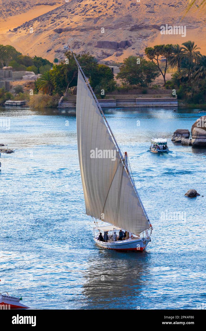 Felukken Auf Dem Nil, Assuan, Ägypten, Nordostafrika Stockfoto