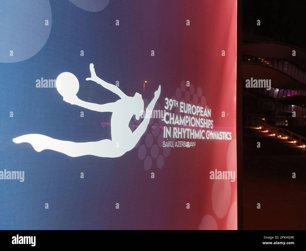 Europameisterschaft 39. in Rhythmic Gymnastics 2023, Baku, Aserbaidschan. Sportposter in der Nähe der National Gymnastics Arena. Mai 17-21 Stockfoto