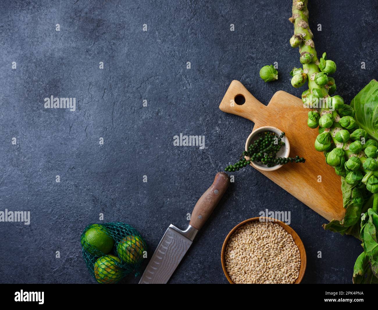 Gesundes Essen Set Top View. Keine Lebensmittelverschwendung. Vegetarische Ciusine wird gekocht Stockfoto