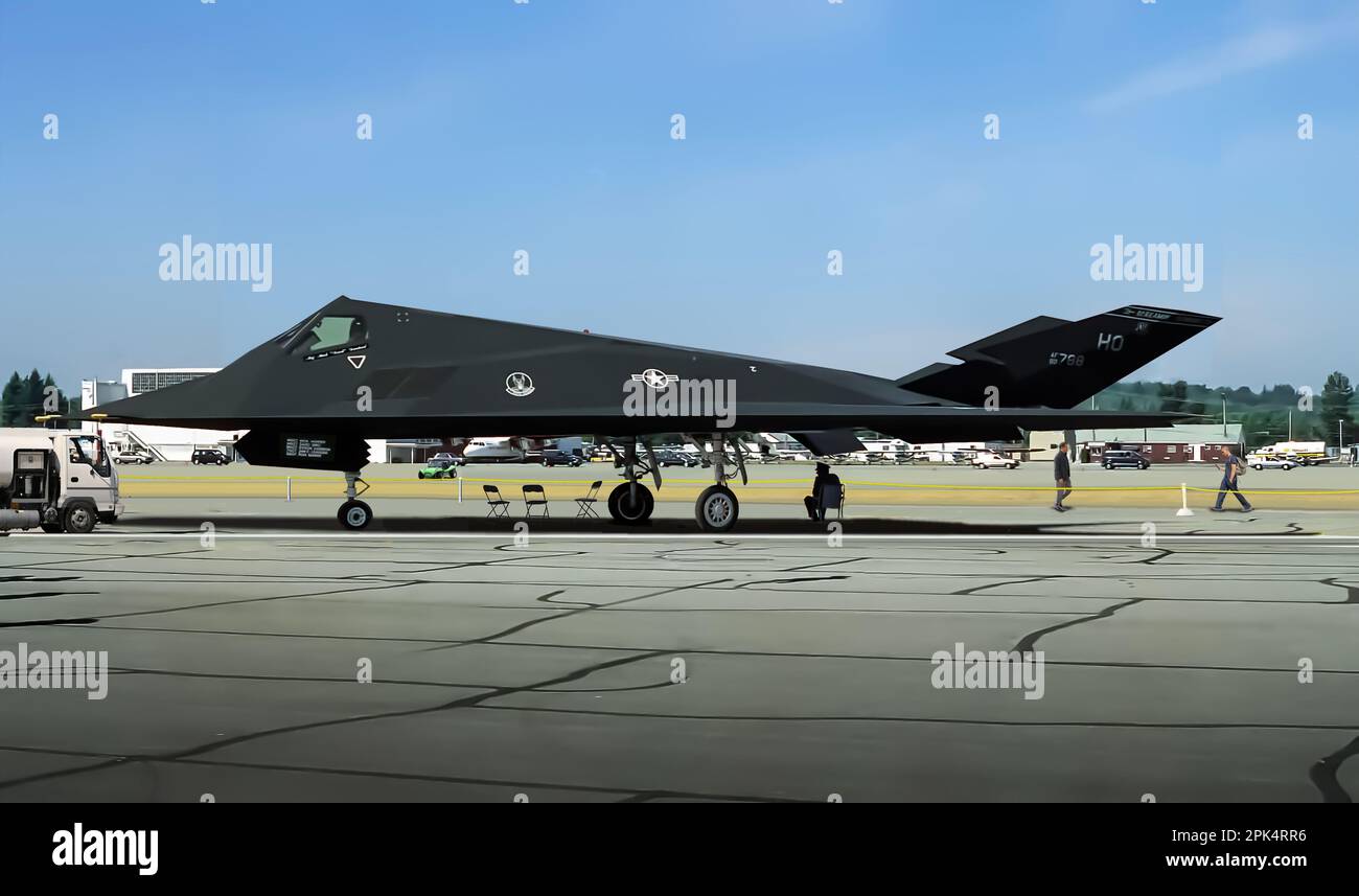 Lockheed F117 Nighthawk Tarnangriffsflugzeug am Flughafen Abbotsford BC Canada Stockfoto