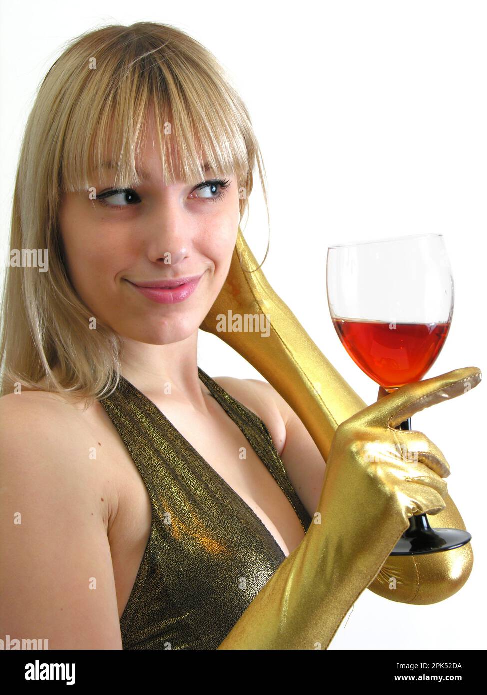 Porträt einer jungen attraktiven Frau mit Weinglas Stockfoto