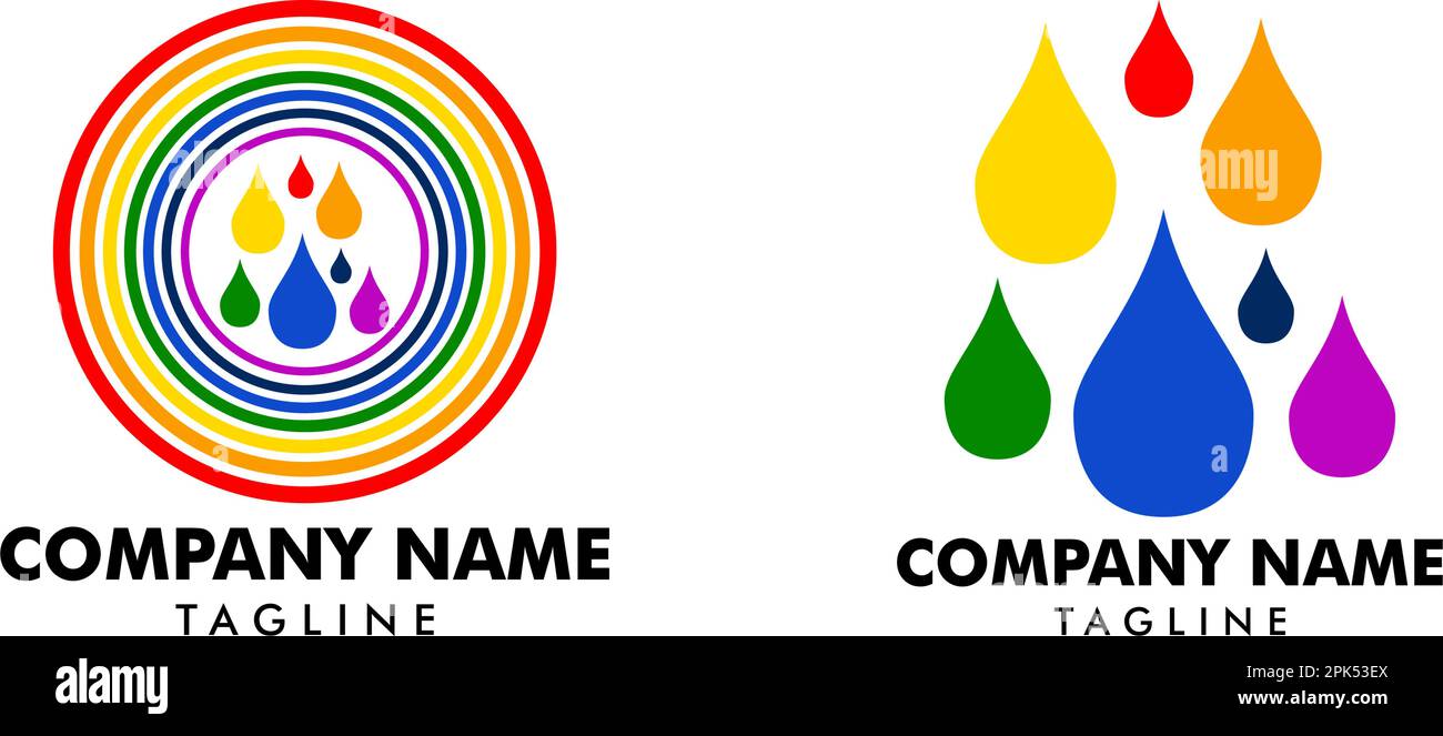 Set aus Regenbogen mit Regenlogo Vorlage für Vektorsymbole Stock Vektor