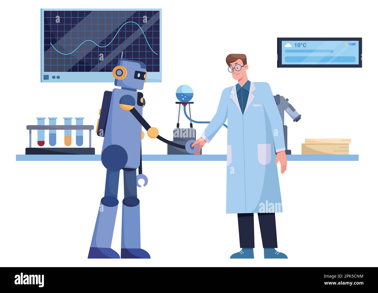 Wissenschaftler und Roboterfreunde Stock Vektor