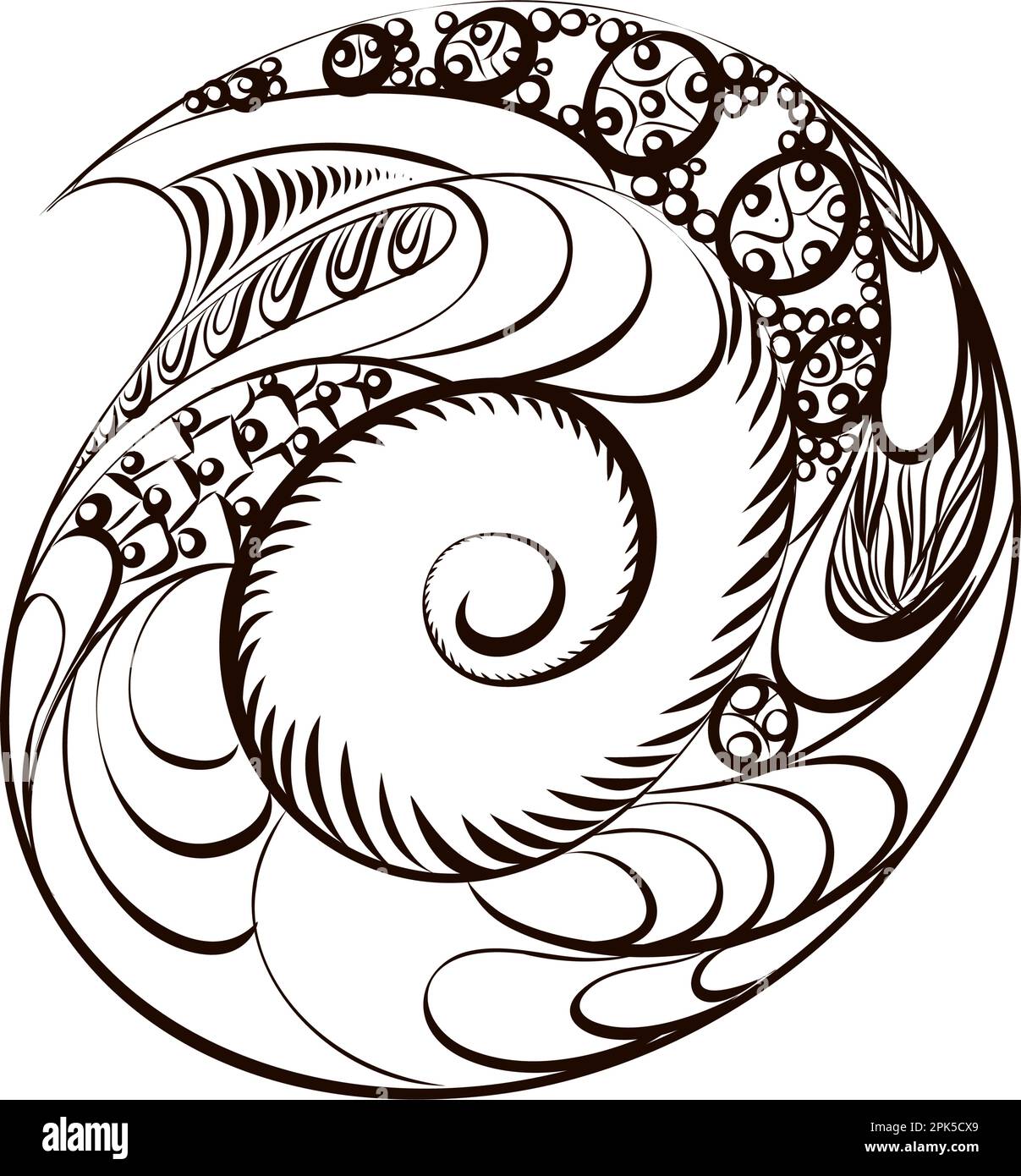 Handgezeichnete Verzierung mit Blumenmuster. Shell Tattoo oder Stammeskunst auf weißem Hintergrund Stock Vektor