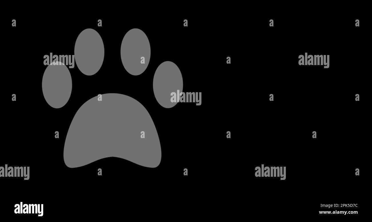 Abbildung: Pfotensymbol mit Kopierbereich auf schwarzem Hintergrund Stockfoto