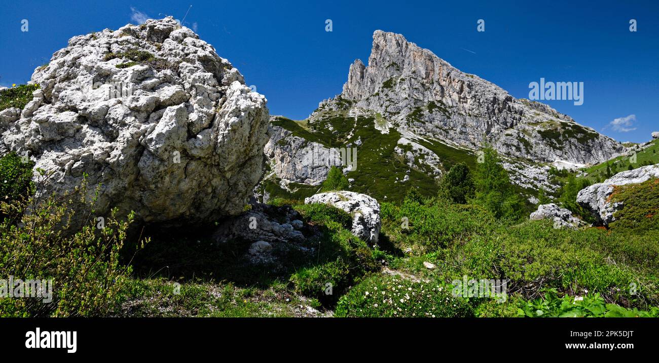 Majestätische Berge, Falzarego Pass, Dolomiten, Italien Stockfoto