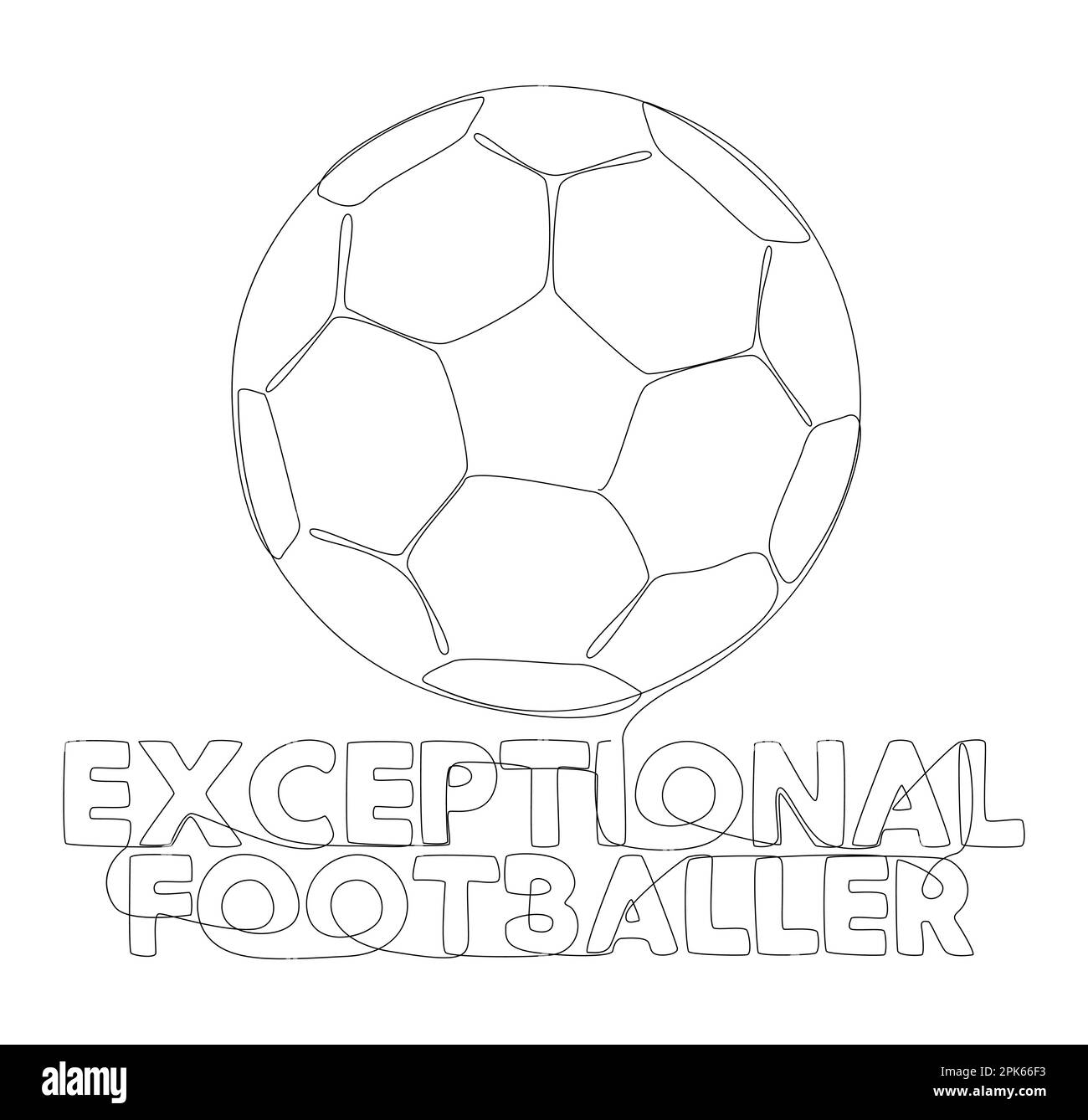 Eine durchgehende Textzeile „Exceptional Footballer“ mit Fußballball. Vektorkonzept zur Darstellung dünner Linien. Kontur Zeichnen kreativer Ideen. Stock Vektor