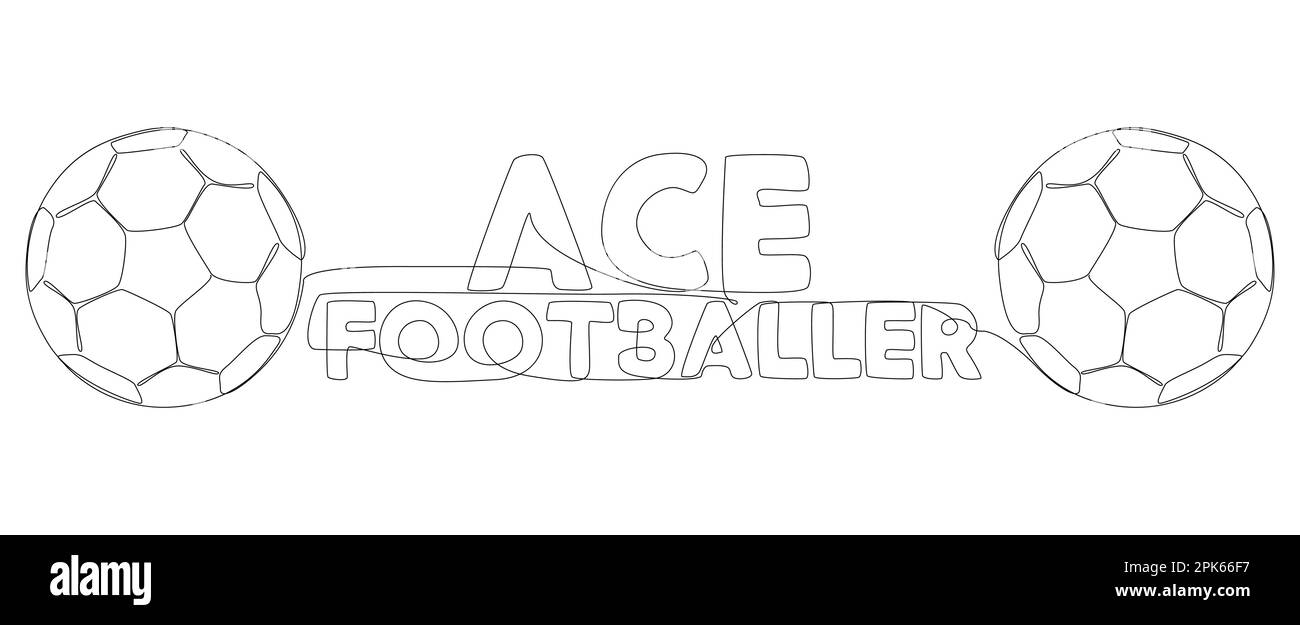 Eine durchgehende Textzeile von Ace Footballer mit Fußballball. Vektorkonzept zur Darstellung dünner Linien. Kontur Zeichnen kreativer Ideen. Stock Vektor