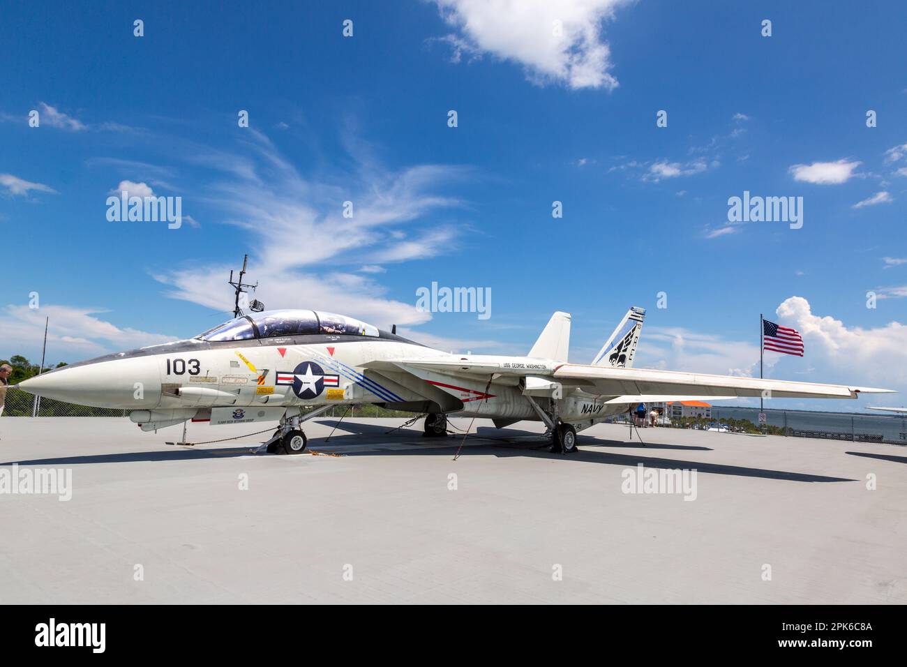Im Patriot's Point Museum in Mount Pleasant, South Carolina, USA, befindet sich ein Kampfflugjet der US-Marine Grumman F-14 Tomcat. Stockfoto