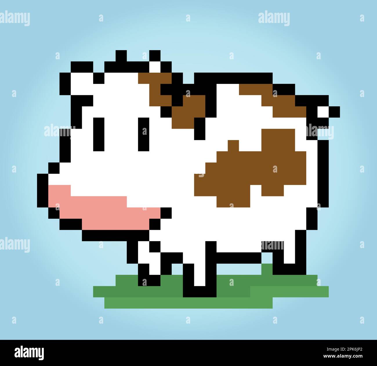 8-Bit-Pixel-Kuh. Tiere für Spielelemente in Vektorbildern. Kuh Mit Kreuzstich-Muster Stock Vektor