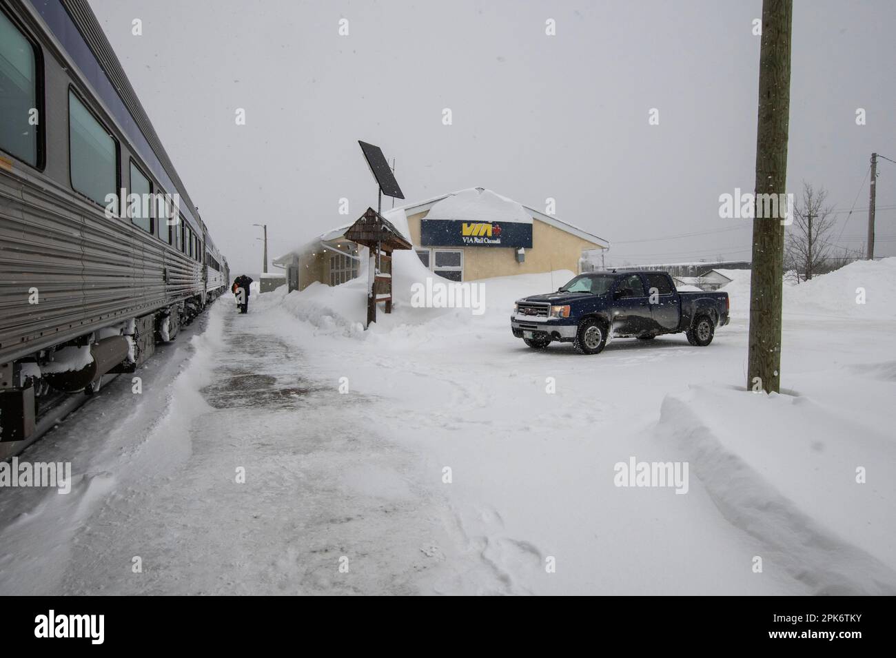 Via Rail-Haltestelle am Thompson Station am Industriepark in Thompson, Manitoba, Kanada Stockfoto