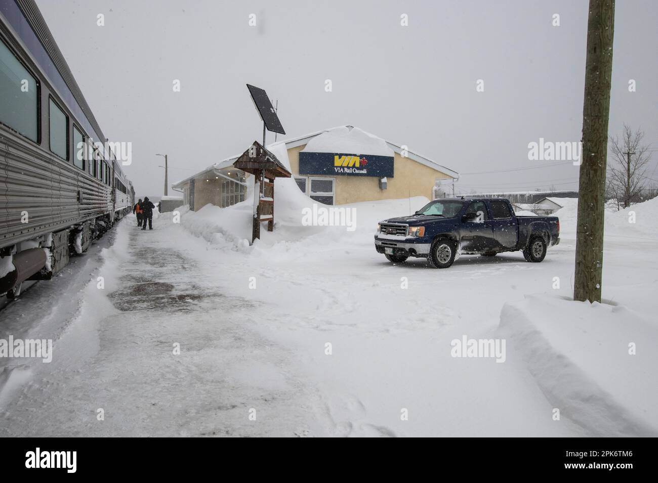 Via Rail-Haltestelle am Thompson Station am Industriepark in Thompson, Manitoba, Kanada Stockfoto