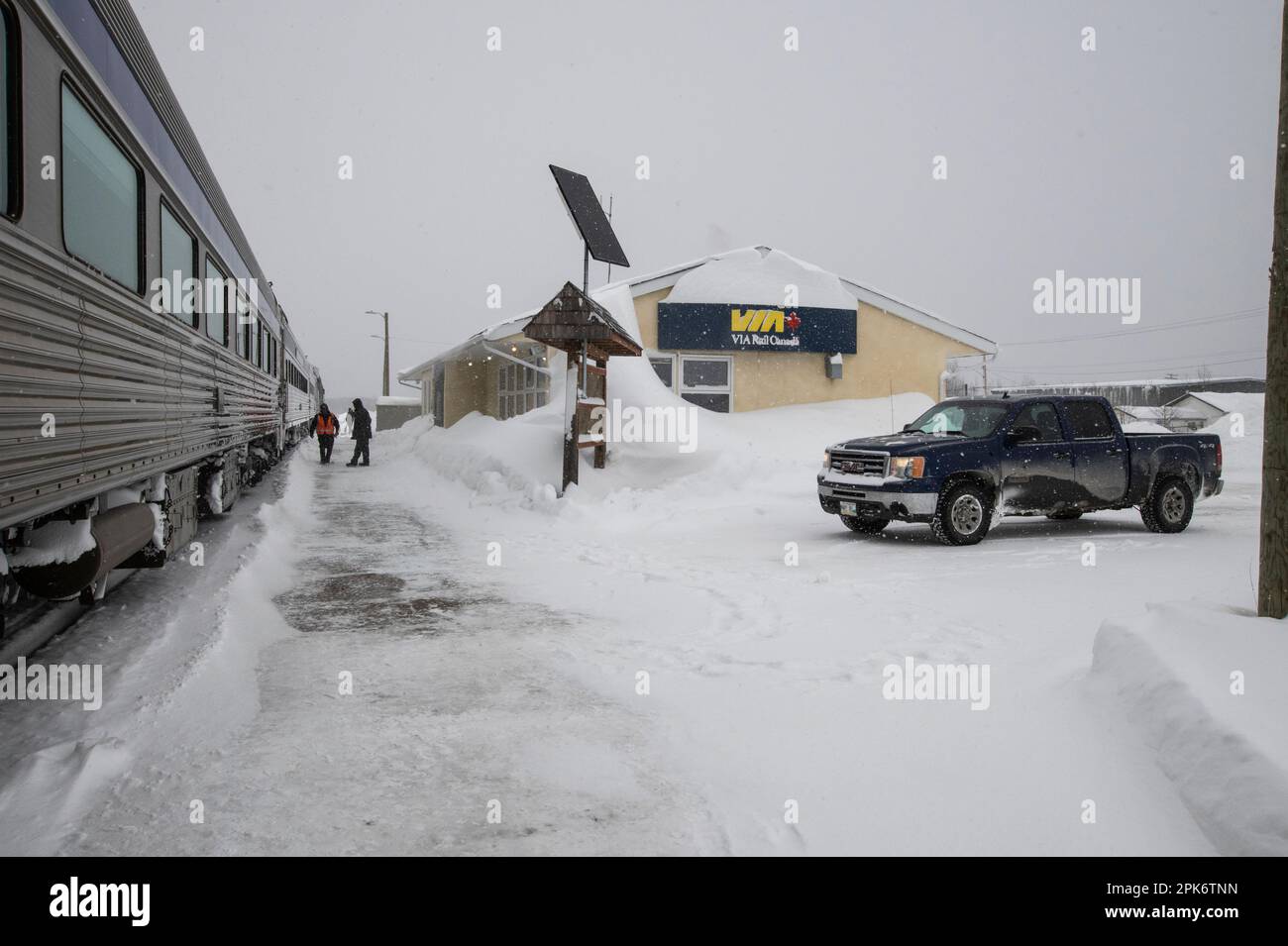Via Rail-Haltestelle am Thompson Station am Industriepark in Thompson, Manitoba, Kanada Stockfoto