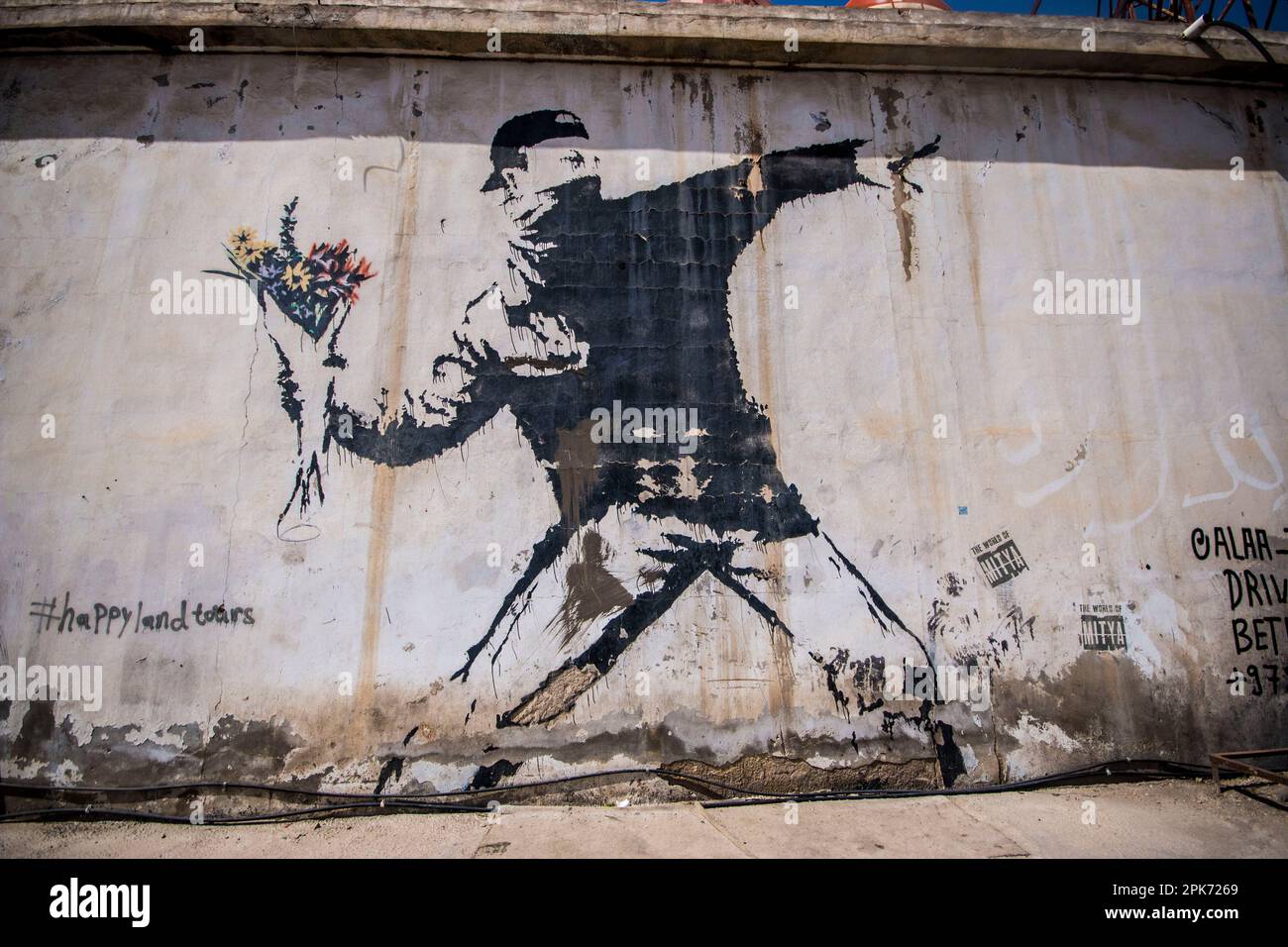 Banksy Graffiti im besetzten Westjordanland, Palästina Stockfoto