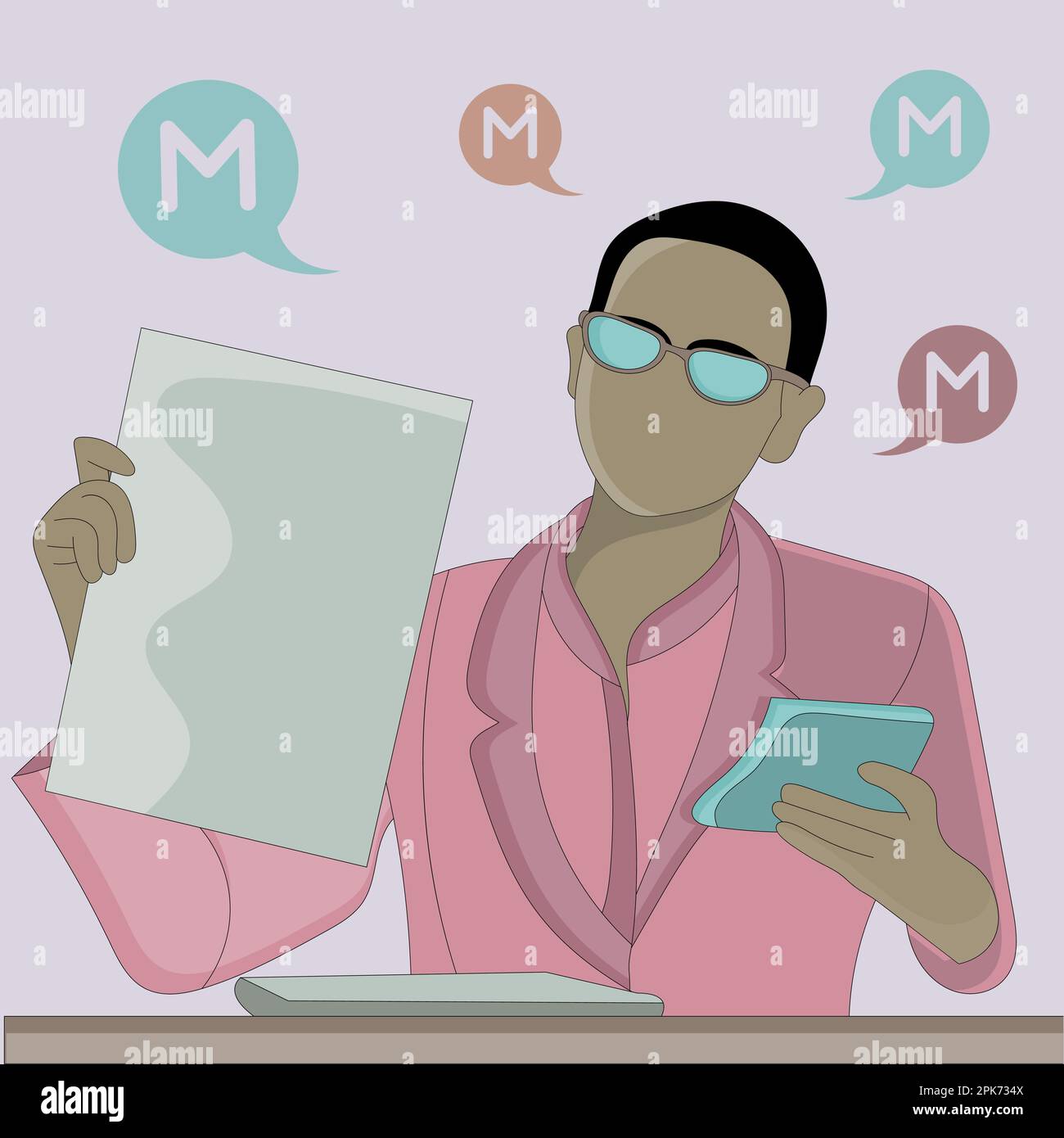 Flachvektor eines Mannes mit Papierdesign Stock Vektor