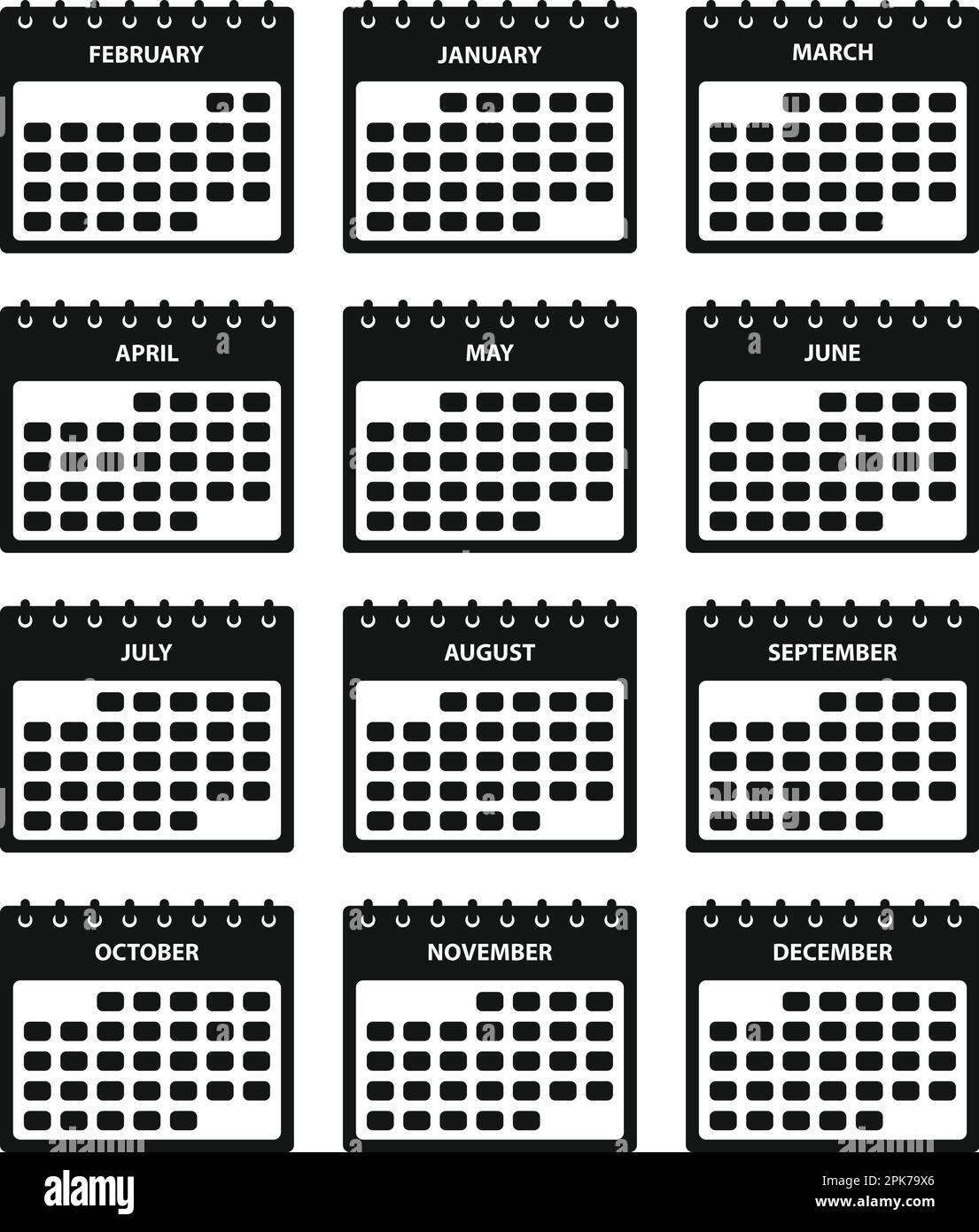 Symbolgruppe für 12-Monatskalender. Flache Vektor-EPS. Stock Vektor
